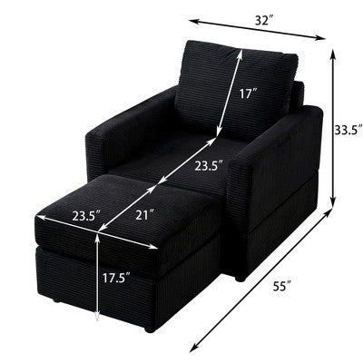 GDFStudio Warner Corduroy 32W Upholstered Accent Chair with Ottoman