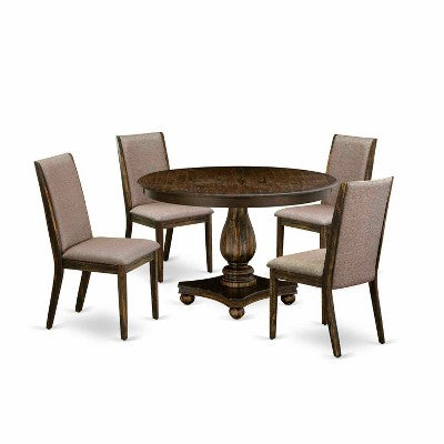 HomeStock 5-Piece Distressed Jacobean Finish Solid Wood Top Dining table with 4 Chairs