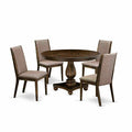 HomeStock 5-Piece Distressed Jacobean Finish Solid Wood Top Dining table with 4 Chairs