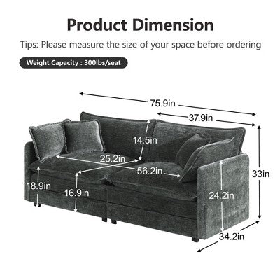 GDFStudio Kelsen Mid-century Modern 3 Piece Chenille Upholstered Sofa Set with Pillows