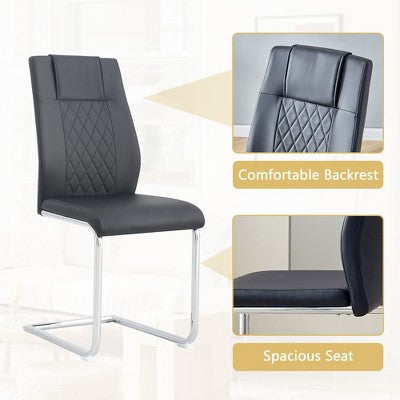 GDFStudio Arvion 8-Person Glass and Metal Dining Set with Faux Leather Upholstered Chairs