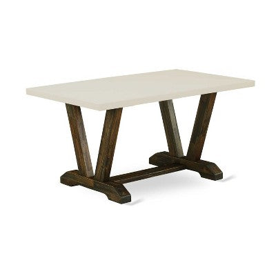 HomeStock 5-Piece Distressed Jacobean Finish Solid Wood Top Dining Table with 4-Parson Chair
