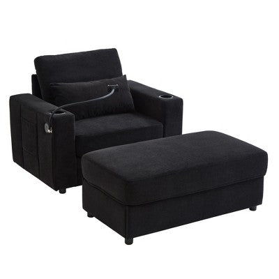 GDFStudio Roy Modern 42.5 Armchair Chaise Lounge Sofa with Movable Storage Ottoman and USB Ports