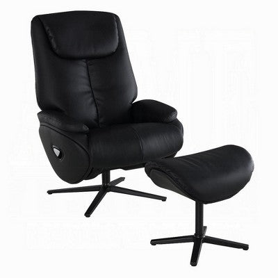 Royal Hampton Swivel Accent Chair with Ottoman, Plush Black Top Grain Leather