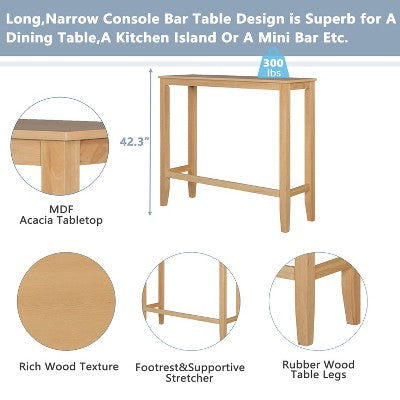 GDFStudio Varo Farmhouse Rectangular Acacia Wood Bar Height Dining Set with Upholstered Chairs