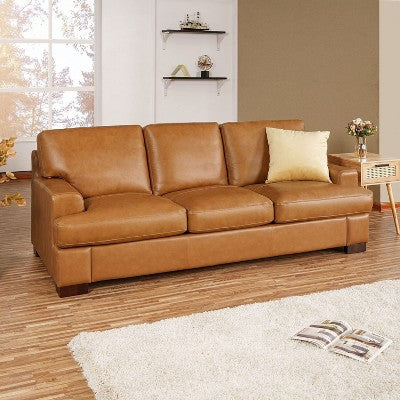 Home Imports Emporium Genuine Leather Living Room Set  Sofa Sets with Goose Feather Cushions and Mid-Century Modern Design