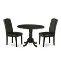 HomeStock 3-Piece Round Black Finish Solid Wood Top Dining Table with 2 Parson Chairs with Drop Leaf