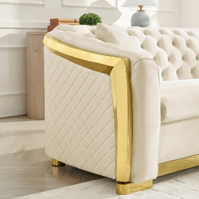 GDFStudio Tom 2 Piece Mid-Century Modern Chesterfield Velvet Upholstered 5-Seater Sofa Set with 4 Pillows