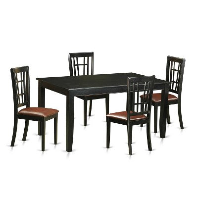 HomeStock 5-Piece Rectangle Black Finish Solid Wood Top Dining Table with 4-Chairs