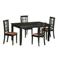 HomeStock 5-Piece Rectangle Black Finish Solid Wood Top Dining Table with 4-Chairs