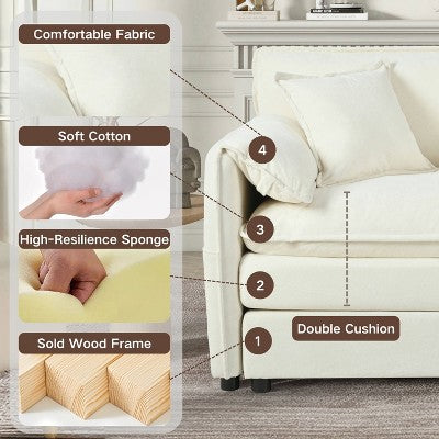 GDFStudio Jorah Modular 2 Piece Chenille Upholstered Sofa Set with 3 Pillows and Storage Pockets
