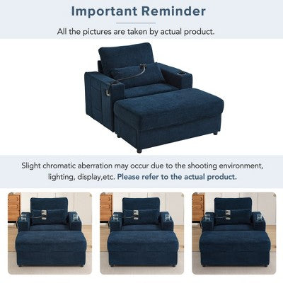 GDFStudio Roy Modern 42.5 Armchair Chaise Lounge Sofa with Movable Storage Ottoman and USB Ports