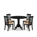 Dining Set - 5 Piece Round Table & 4 Linen Chairs - 42x42 Inch Black Kitchen Set