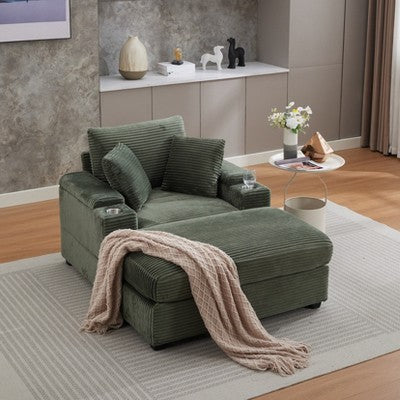 GDFStudio Ulen Modern Corduroy Upholstered Storage Chair with Ottoman and Detachable Cushions