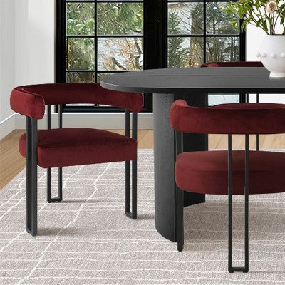 7-Piece Dining Table Set with Velvet Chairs, Modern Oval Black Table & Upholstered Armchairs with Metal Legs for Dining Room-Panipeachy