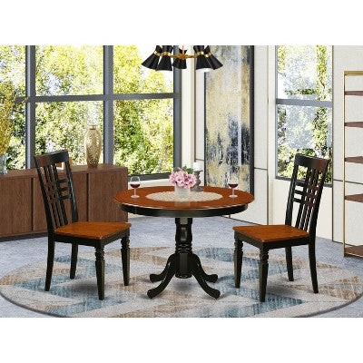 HomeStock 3-Piece Round Black and Cherry Finish Solid Wood Top Dining Table with 2 Chairs