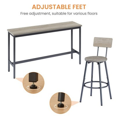 Industrial 4PCS Long Bar Table Set with 3 PU Upholstered Bar Stools, 4L -ModernLuxe