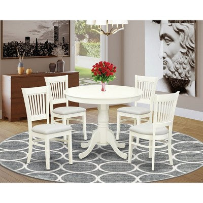 HomeStock Anva5 Round Dining Set Modern Linen White