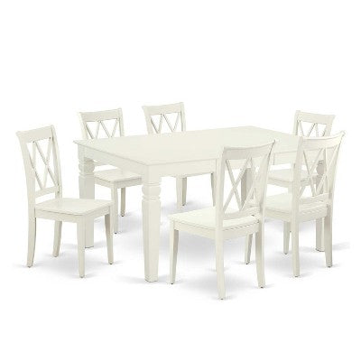 Rectangular Dining Table Set 7Pc - 42x60 Inch Table with 6 Double X Back Chairs - Kitchen Dining Room Set