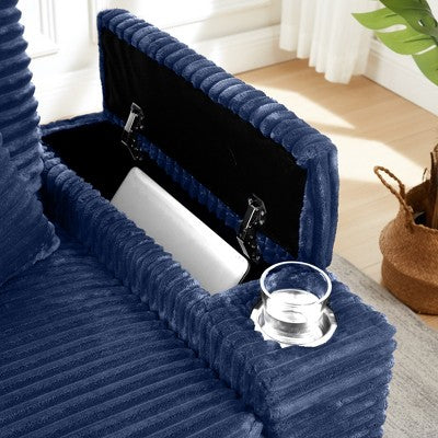 GDFStudio Siesta 42 Modern Corduroy Chair with Ottoman and Hidden Swivel Table