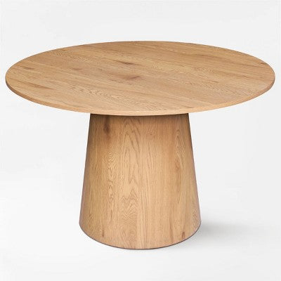 5-Piece Oak Round Dining Table Set, 46 Pedestal Table with 4 Upholstered Dining Chairs, Modern Dining Room Furniture-Panipeachy