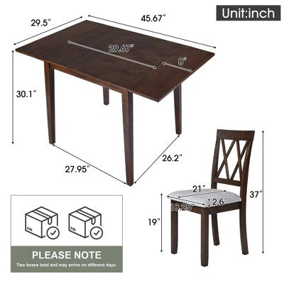 Merax 3-Piece Extendable Drop Leaf Dining Set with Upholstered Chairs