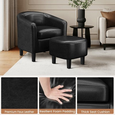 Yaheetech Faux Leather Accent Arm Chair Barrel Chair with Ottoman for Living Room