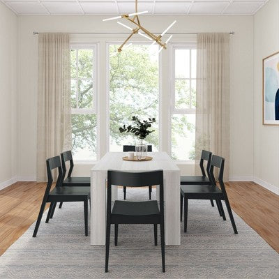 Plank+Beam 72 Modern Solid Wood Dining Table Set, Black Wirebrush, + 6 Chairs