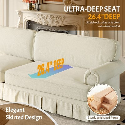 GDFStudio Belmont Mid-Century Modern Sofa Set with Rolled Arms and Pleated Skirt Design
