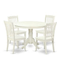 Round Dining Set 5Pc Asian Style - 42 Inch Table & 4 Chairs - Modern Elegant Dining Room Furniture