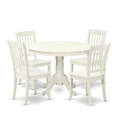 Round Dining Set 5Pc Asian Style - 42 Inch Table & 4 Chairs - Modern Elegant Dining Room Furniture