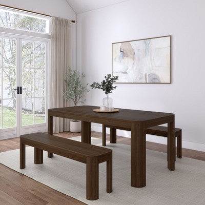 Plank+Beam 72 Modern Rounded Solid Wood Dining Table Set with 2 Benches