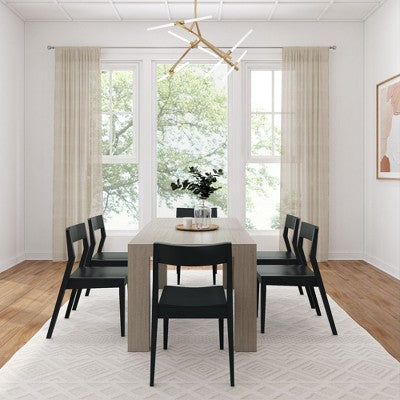 Plank+Beam 72 Modern Solid Wood Dining Table Set, Black Wirebrush, + 6 Chairs