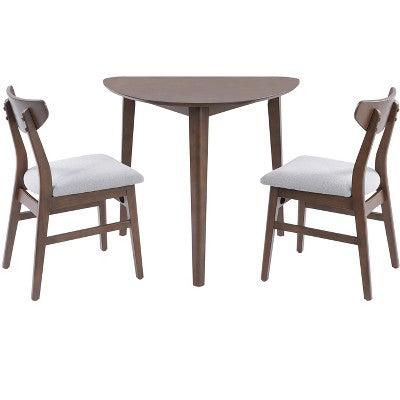 3-Piece Modern Dining Table Set, Triangular Side Table & 2 Curved Wood Chairs for Small Living Room Kitchen Studio - ModernLuxe