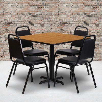Flash Furniture 36 Square Laminate Table Set with X-Base and 4 Trapezoidal Back Banquet Chairs