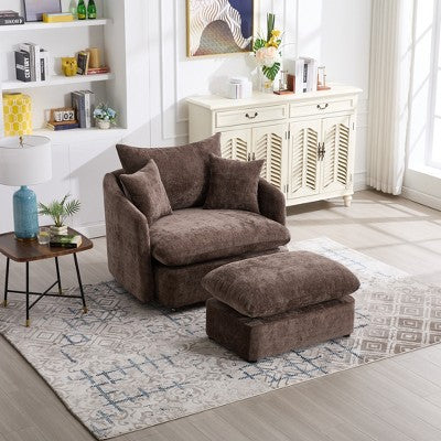 GDFStudio Sidney Modern 46 Chenille Upholstered Swivel Accent Chair with Ottoman and 3 Drawers