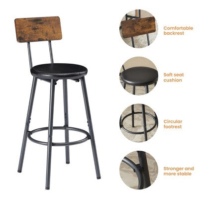 Industrial 4PCS Long Bar Table Set with 3 PU Upholstered Bar Stools, 4L -ModernLuxe