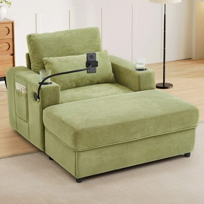 GDFStudio Roy Modern 42.5 Armchair Chaise Lounge Sofa with Movable Storage Ottoman and USB Ports