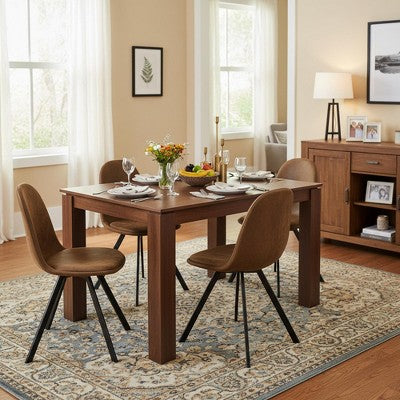FurnitureR 47.2 Dining Table Set with 4 Swivel Chairs, MDF Table Top and Legs, Upholstered 360 Rotating Dining Chairs for Kitchen & Dining Room