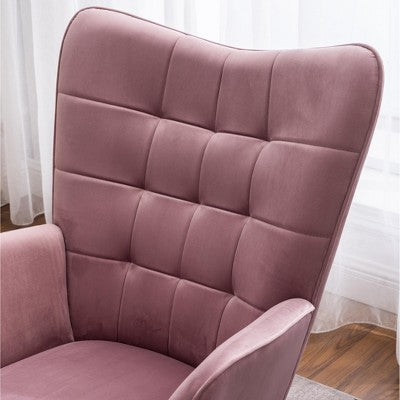 GDFStudio Valda Contemporary Velvet Tufted Accent Chair and Ottoman Set with Wingback