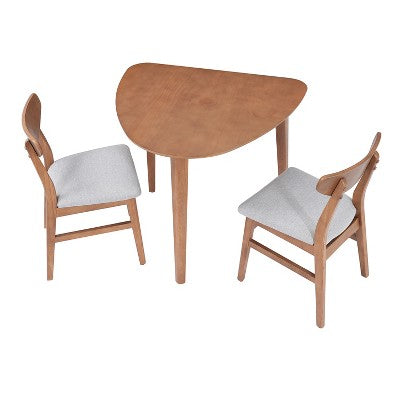 3-Piece Modern Dining Table Set, Triangular Side Table & 2 Curved Wood Chairs for Small Living Room Kitchen Studio - ModernLuxe