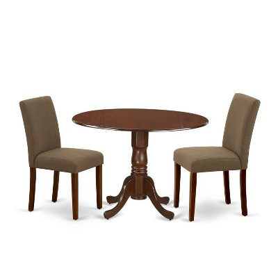 3-Piece Mahogany Finish Solid Wood Top-Round Dining Room Set -Seats 4