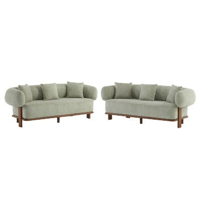 Christopher Knight Home Tadg 82 Rubberwood Boucle Upholstered 3 Seater Curved Sofa with Pillows (Set of 2)