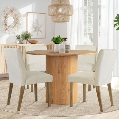 5-Piece Round Dining Table Set & 4 Upholstered Chairs, Modern Wood Pedestal Table Set for Kitchen, Breakfast Nook or Dining Room-Panipeachy