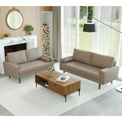 Luige 2 Piece Mid-Century Modern Square Arm Faux Leather Sofa and Loveseat Set - Tree City
