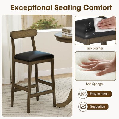 Costway 3 PCS Wood Bar Table Set with Pedestal Base, 2 Armless Stools, Padded Seat, Backrest
