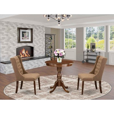 3-Piece Mahogany Finish Solid Wood Top - Dining Room Set - Seats 4