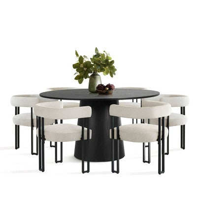 7-Piece Round Dining Table Set with 6 Upholstered Chenille Chairs, 52 Modern Pedestal Table with Metal Leg Dining Chairs for Kitchen-Panipeachy