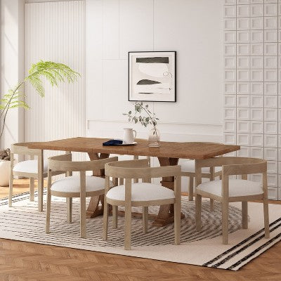 Christopher Knight Home Hudson 7 Pieces Upholstered Wood Extended Dining Set with Pedestal Base