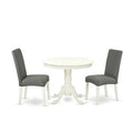 Round Dining Table Set 36 Inch - 3Pc Table & 2 Parsons Chairs - Linen White Legs - Gray Fabric